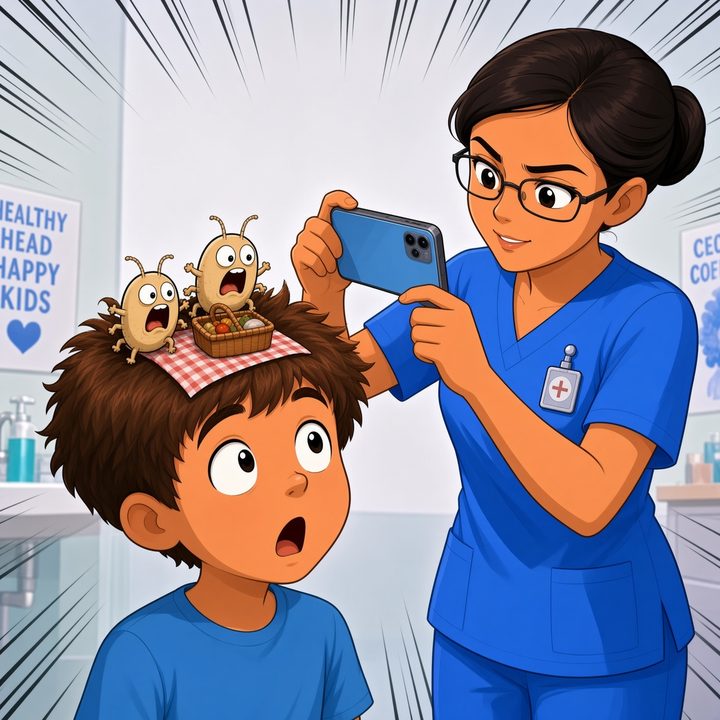 Nitflix nurse using a phone as a camera to look at hair — not to hit